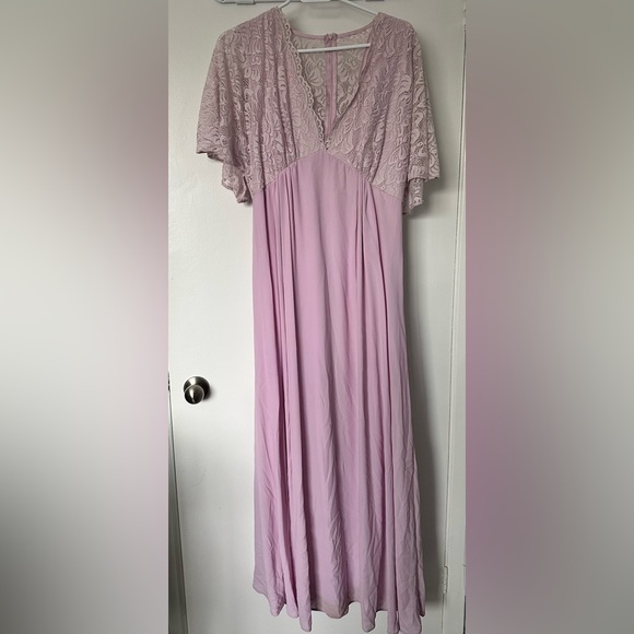 Lace Bodice Maxi Dress with Fluted Sleeves - Picture 2 of 2